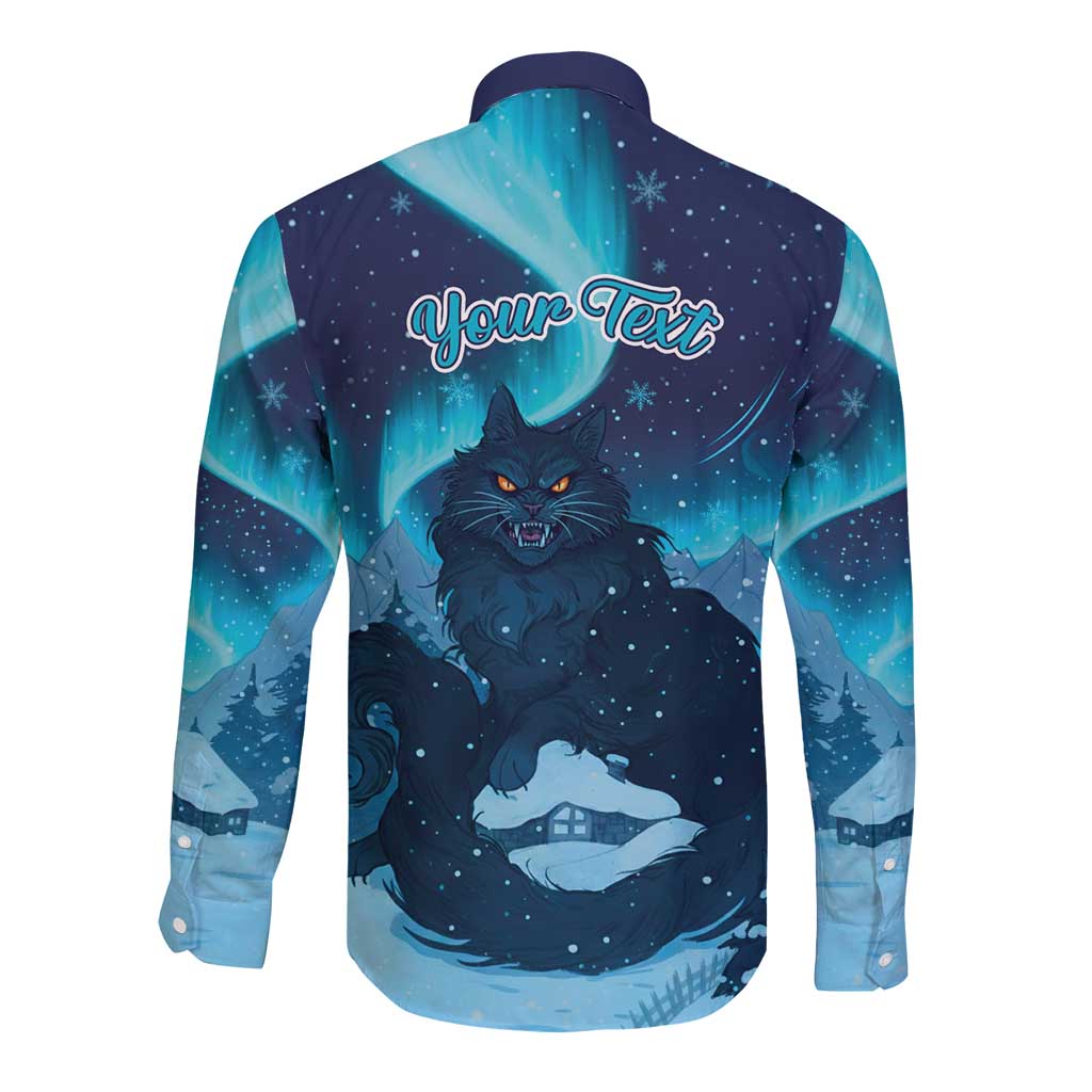 Yule Be Eaten Personalized Long Sleeve Button Shirt Christmas Cat Jolakotturinn Icelandic - Wonder Print Shop