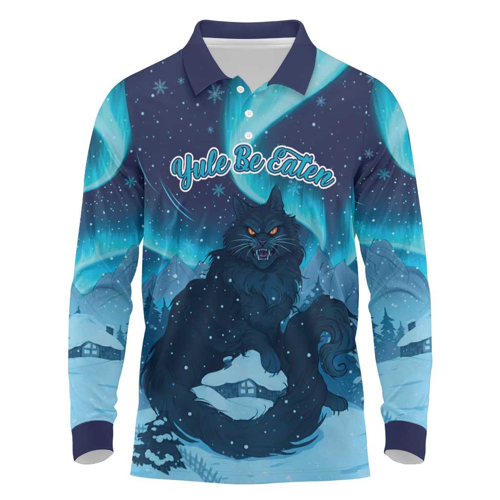 Yule Be Eaten Personalized Long Sleeve Polo Shirt Christmas Cat Jolakotturinn Icelandic - Wonder Print Shop