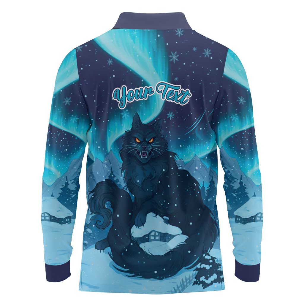 Yule Be Eaten Personalized Long Sleeve Polo Shirt Christmas Cat Jolakotturinn Icelandic - Wonder Print Shop