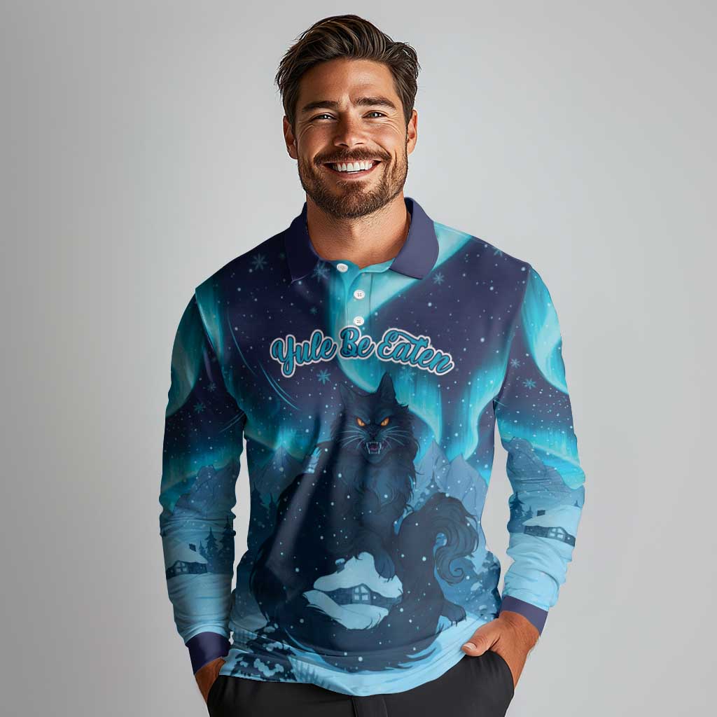 Yule Be Eaten Personalized Long Sleeve Polo Shirt Christmas Cat Jolakotturinn Icelandic - Wonder Print Shop