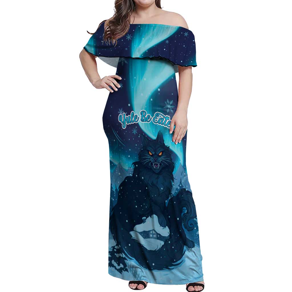 Yule Be Eaten Personalized Off Shoulder Maxi Dress Christmas Cat Jolakotturinn Icelandic - Wonder Print Shop