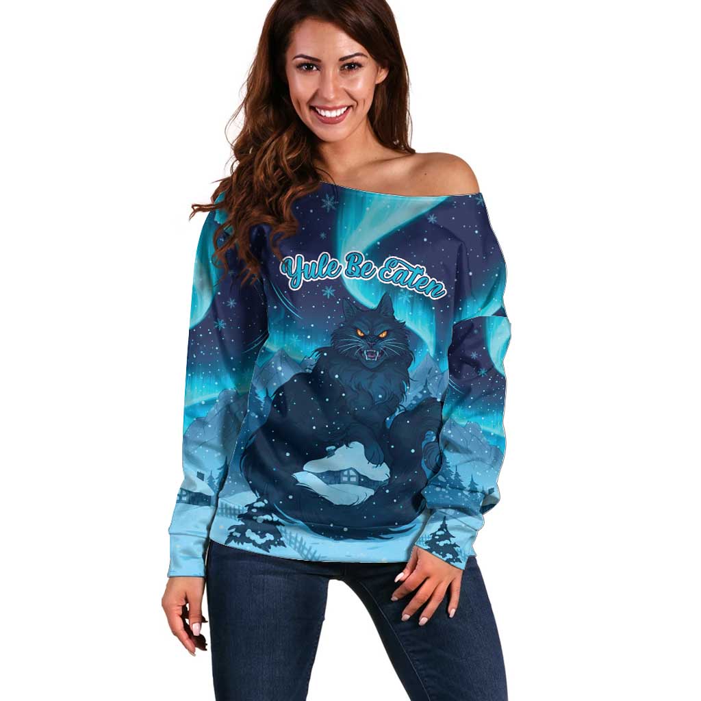 Yule Be Eaten Personalized Off Shoulder Sweater Christmas Cat Jolakotturinn Icelandic - Wonder Print Shop