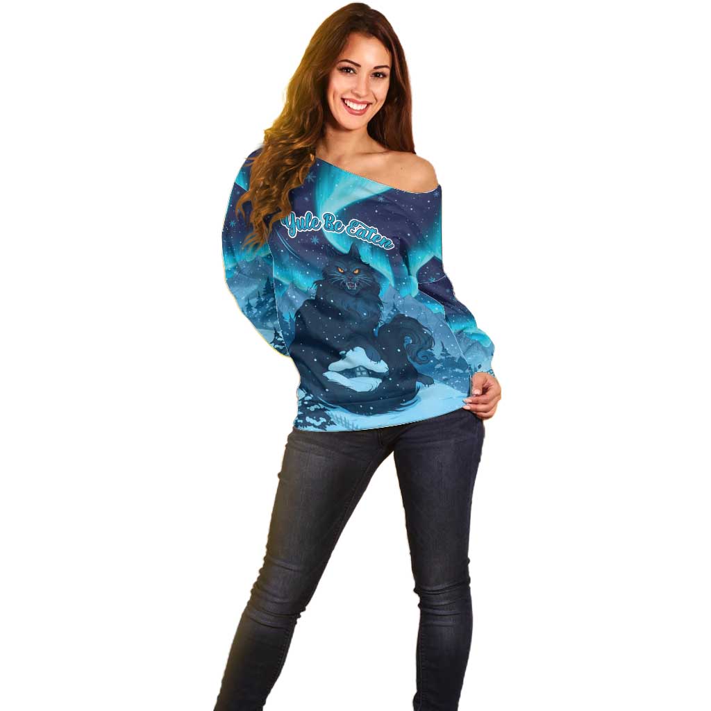 Yule Be Eaten Personalized Off Shoulder Sweater Christmas Cat Jolakotturinn Icelandic - Wonder Print Shop