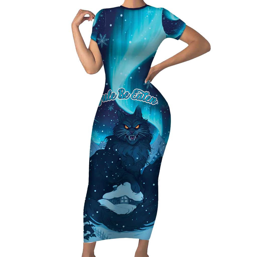 Yule Be Eaten Personalized Short Sleeve Bodycon Dress Christmas Cat Jolakotturinn Icelandic - Wonder Print Shop