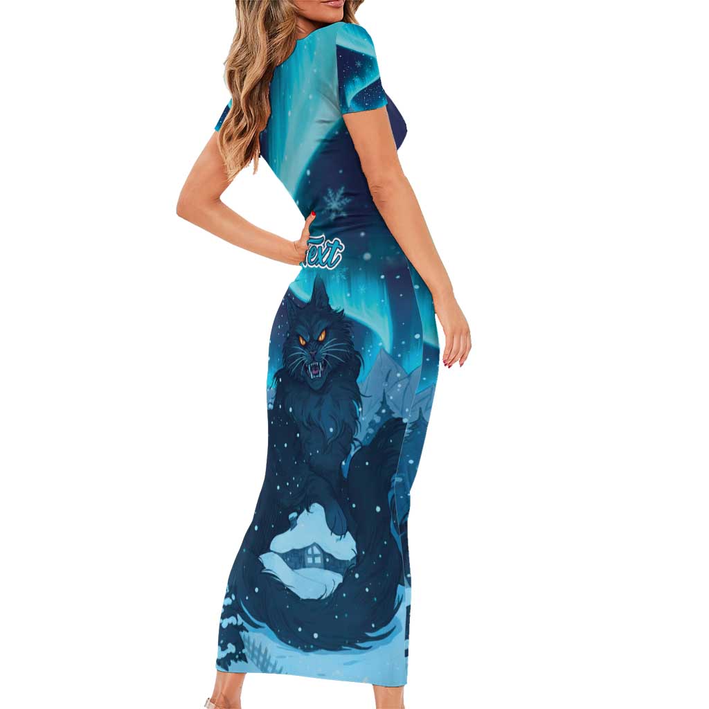 Yule Be Eaten Personalized Short Sleeve Bodycon Dress Christmas Cat Jolakotturinn Icelandic - Wonder Print Shop