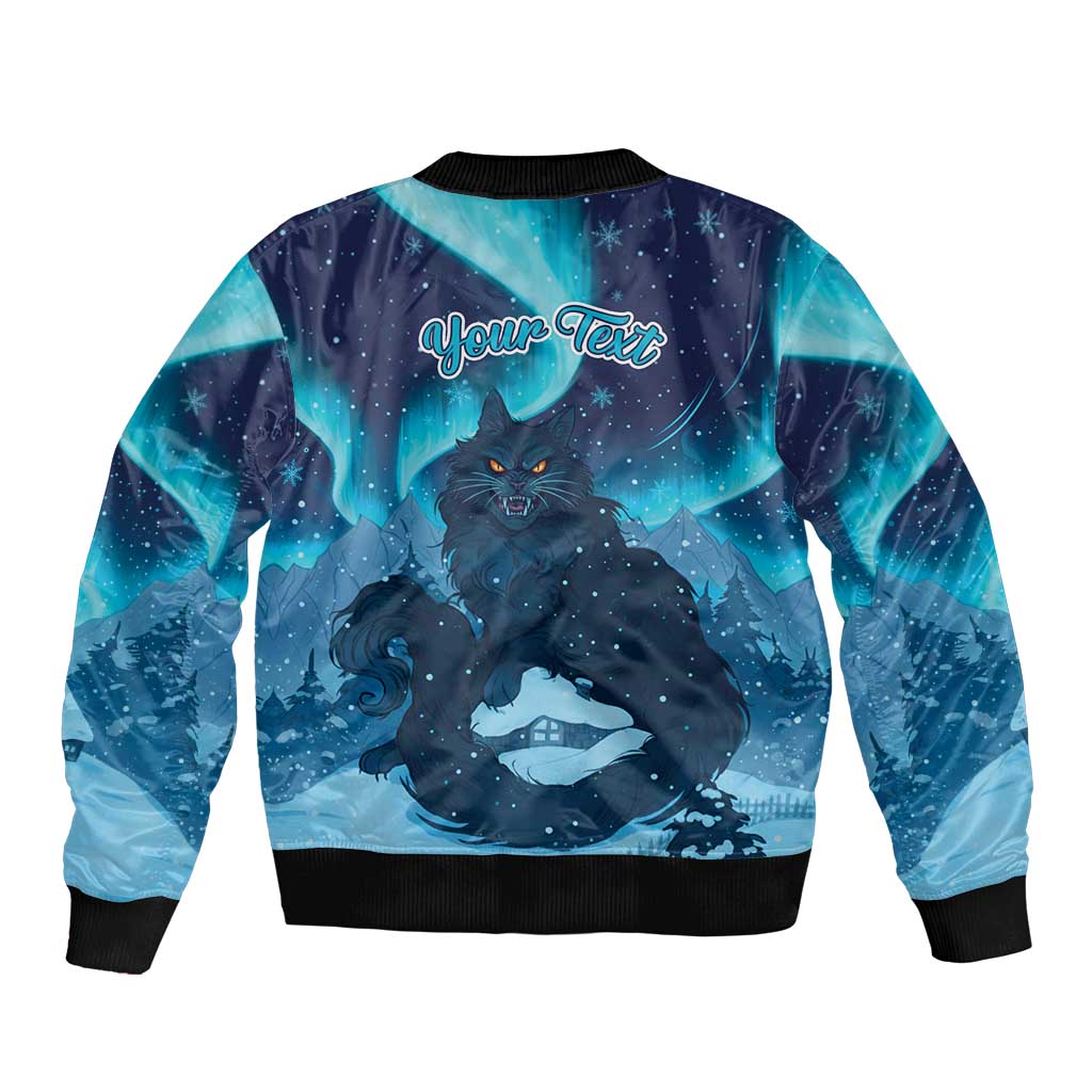 Yule Be Eaten Personalized Sleeve Zip Bomber Jacket Christmas Cat Jolakotturinn Icelandic - Wonder Print Shop