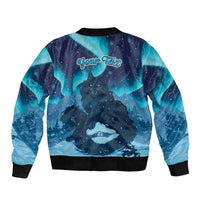 Yule Be Eaten Personalized Sleeve Zip Bomber Jacket Christmas Cat Jolakotturinn Icelandic - Wonder Print Shop