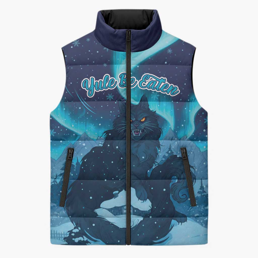 Yule Be Eaten Personalized Sleeveless Puffer Jacket Christmas Cat Jolakotturinn Icelandic - Wonder Print Shop