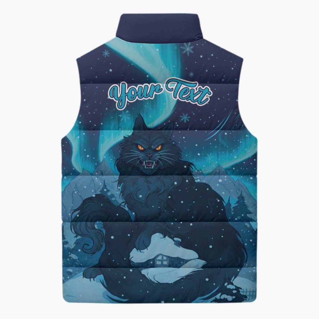 Yule Be Eaten Personalized Sleeveless Puffer Jacket Christmas Cat Jolakotturinn Icelandic - Wonder Print Shop