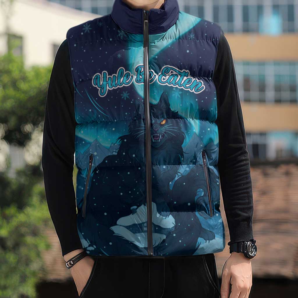 Yule Be Eaten Personalized Sleeveless Puffer Jacket Christmas Cat Jolakotturinn Icelandic - Wonder Print Shop