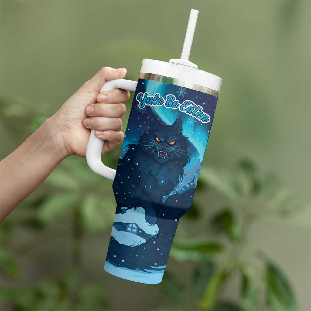 Yule Be Eaten Personalized Tumbler With Handle Christmas Cat Jolakotturinn Icelandic - Wonder Print Shop