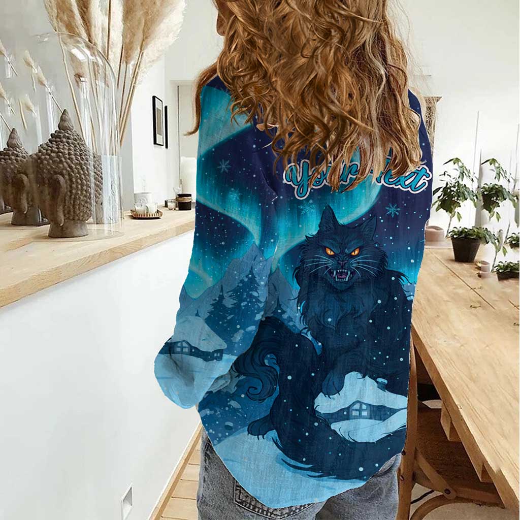 Yule Be Eaten Personalized Women Casual Shirt Christmas Cat Jolakotturinn Icelandic - Wonder Print Shop