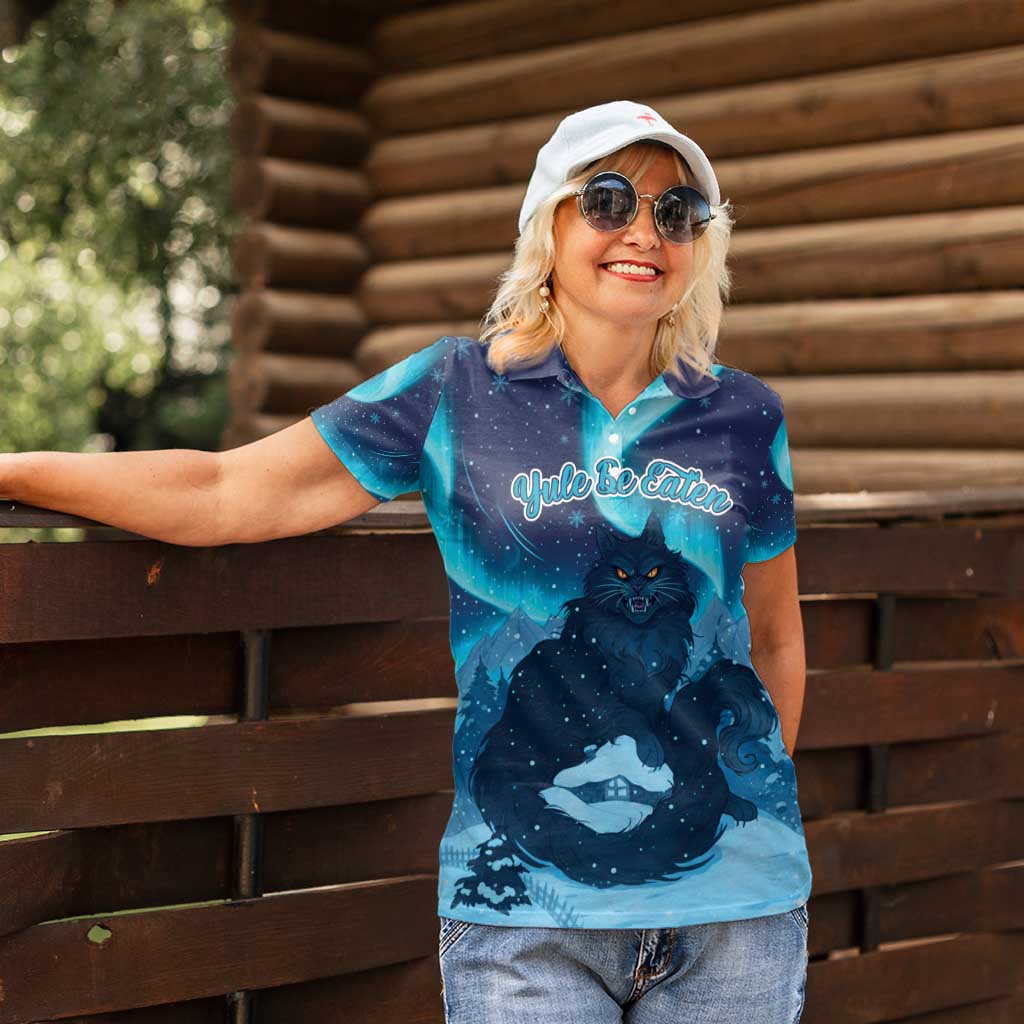 Yule Be Eaten Personalized Women Polo Shirt Christmas Cat Jolakotturinn Icelandic - Wonder Print Shop