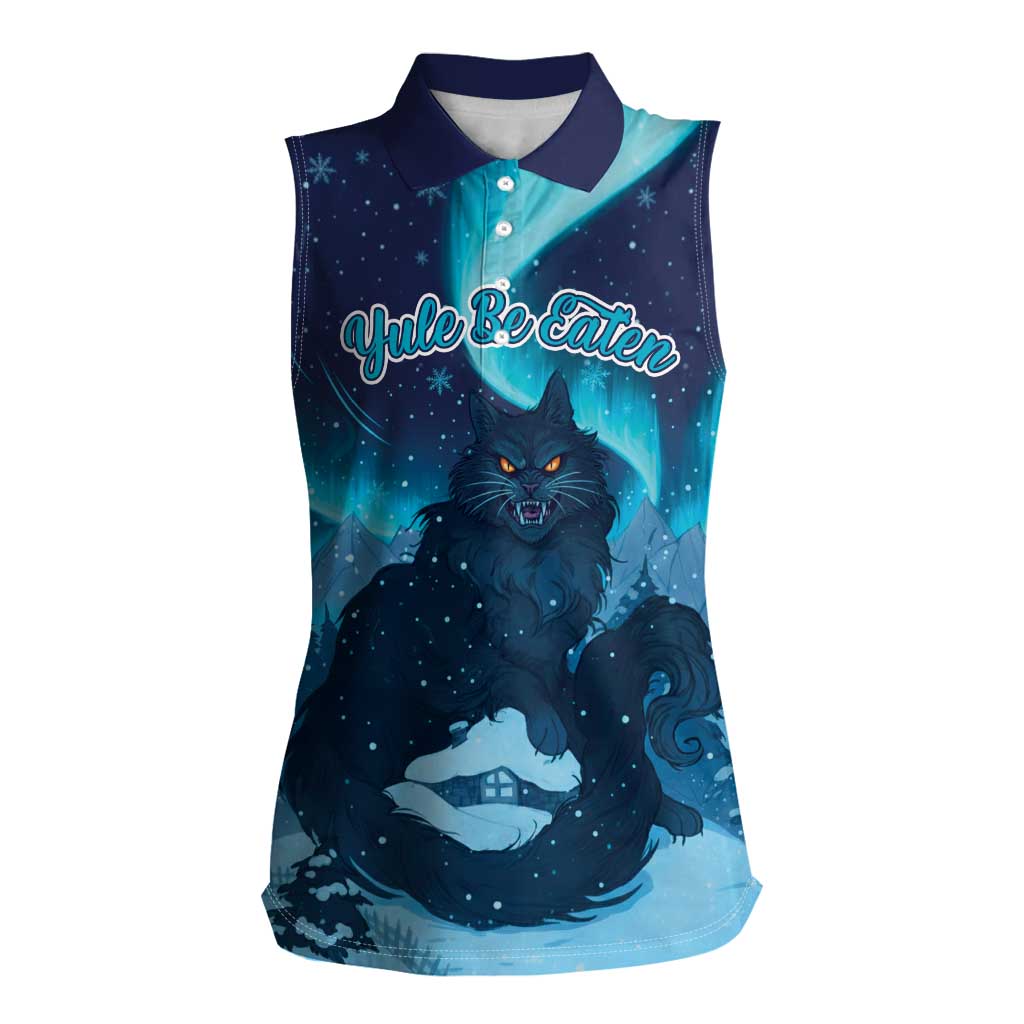 Yule Be Eaten Personalized Women Sleeveless Polo Shirt Christmas Cat Jolakotturinn Icelandic - Wonder Print Shop
