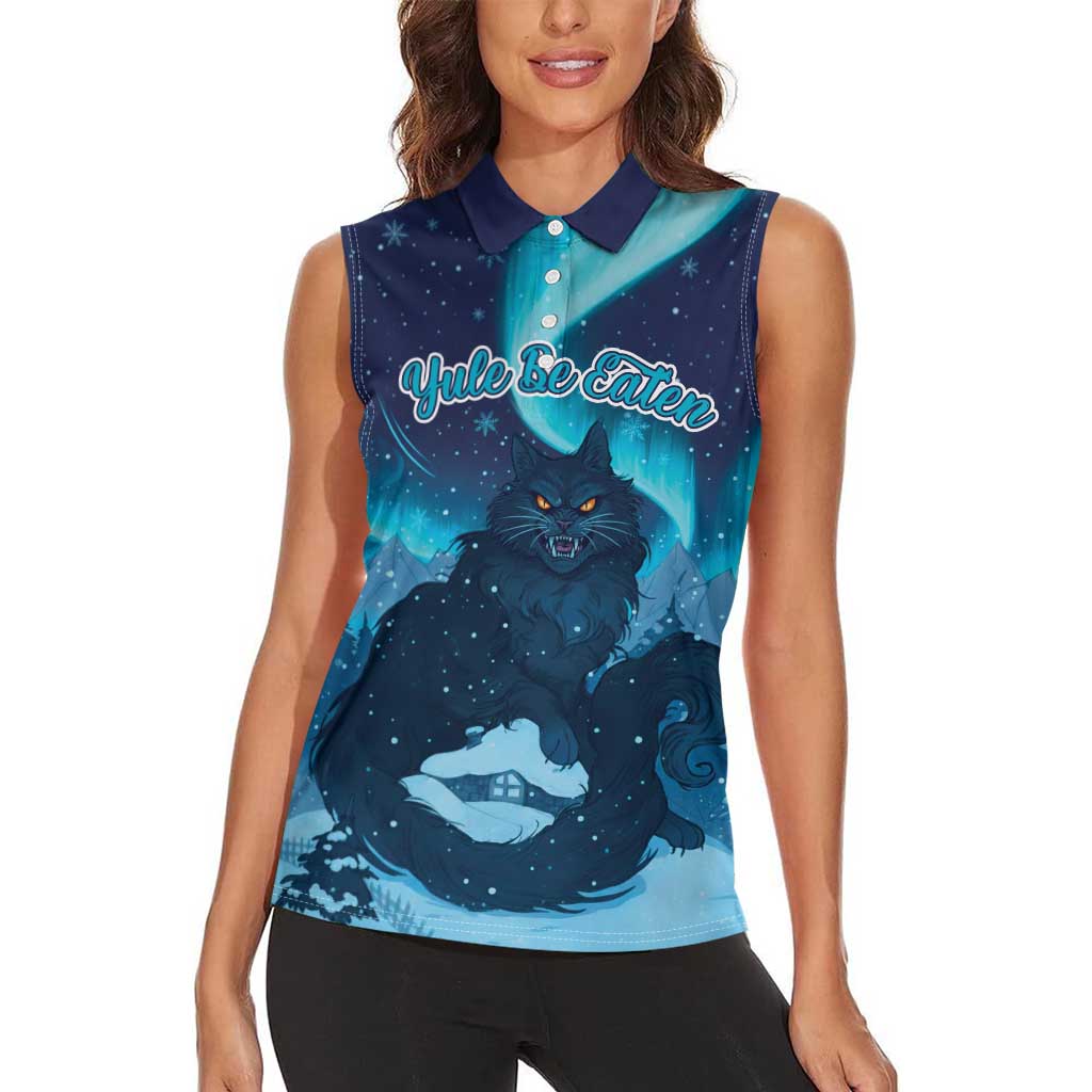 Yule Be Eaten Personalized Women Sleeveless Polo Shirt Christmas Cat Jolakotturinn Icelandic - Wonder Print Shop