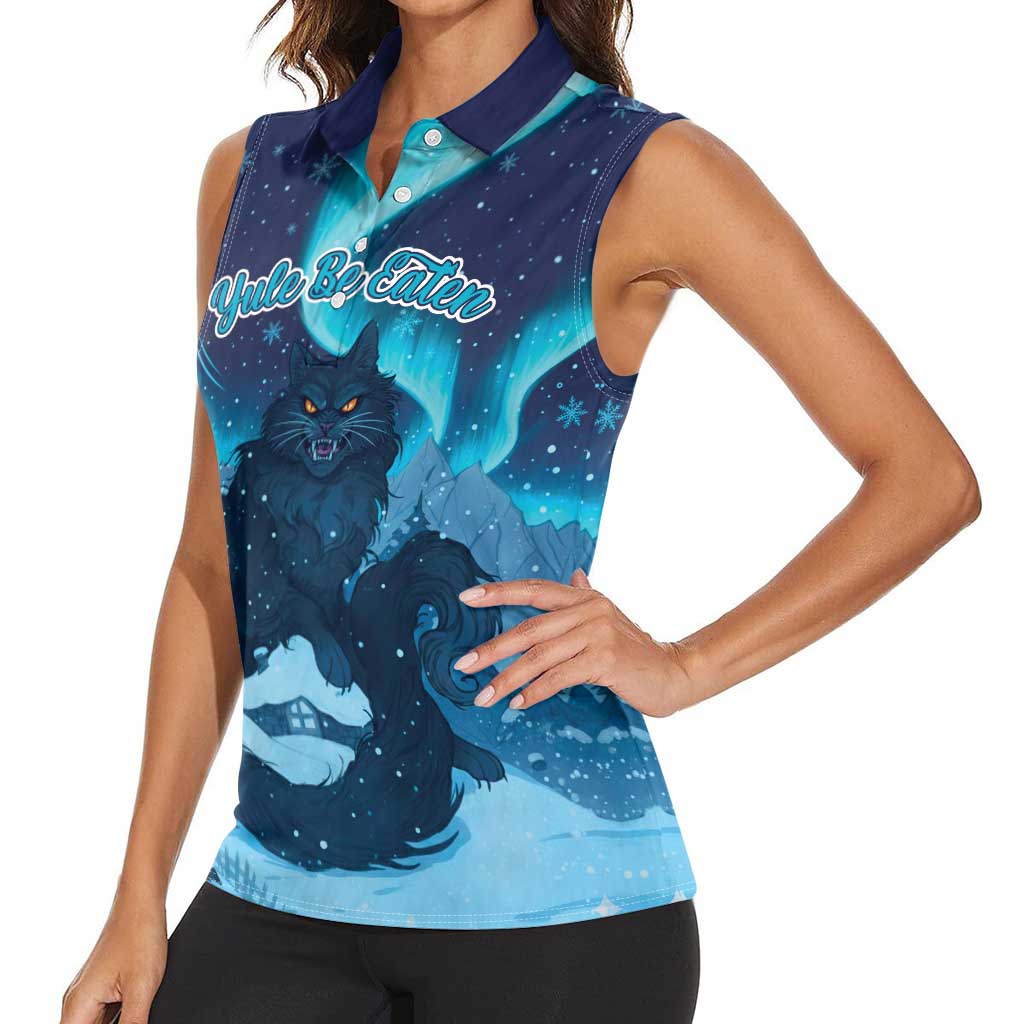 Yule Be Eaten Personalized Women Sleeveless Polo Shirt Christmas Cat Jolakotturinn Icelandic - Wonder Print Shop