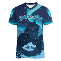 Yule Be Eaten Personalized Women V-Neck T-Shirt Christmas Cat Jolakotturinn Icelandic - Wonder Print Shop