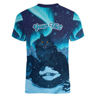 Yule Be Eaten Personalized Women V-Neck T-Shirt Christmas Cat Jolakotturinn Icelandic - Wonder Print Shop