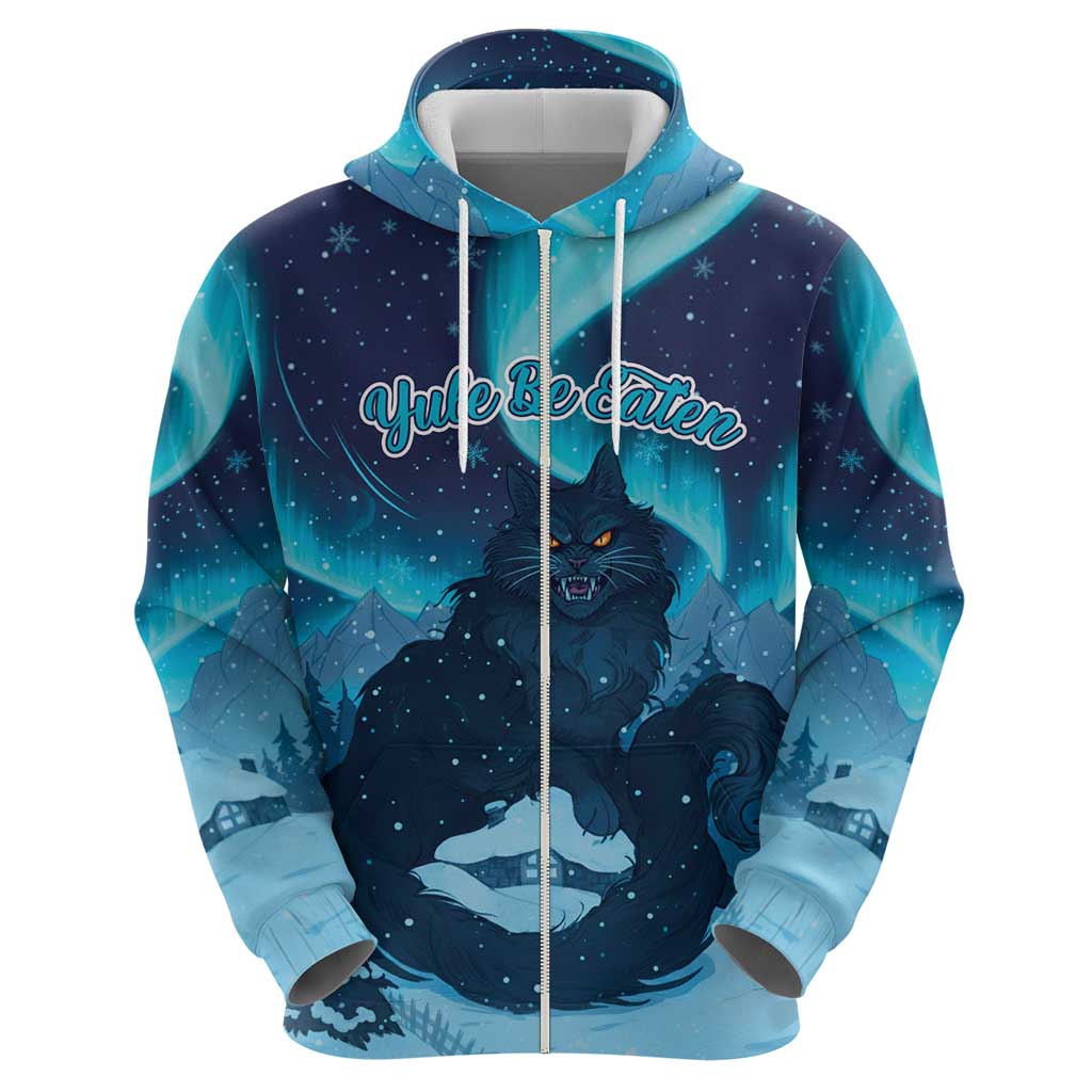 Yule Be Eaten Personalized Zip Hoodie Christmas Cat Jolakotturinn Icelandic - Wonder Print Shop
