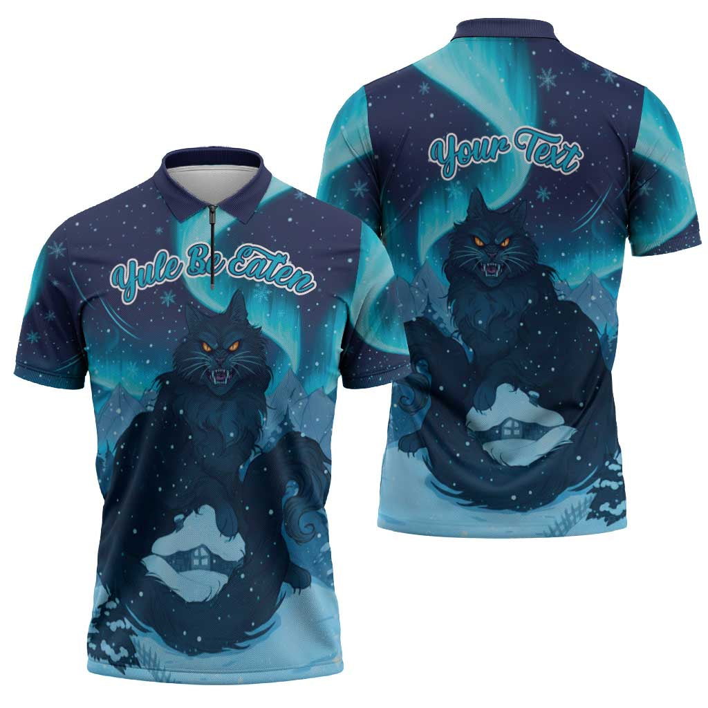 Yule Be Eaten Personalized Zipper Polo Shirt Christmas Cat Jolakotturinn Icelandic - Wonder Print Shop