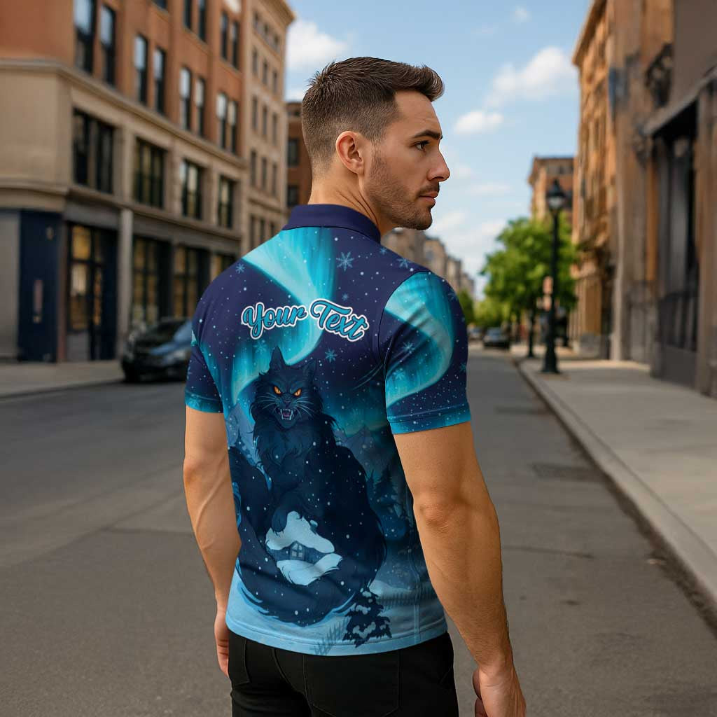 Yule Be Eaten Personalized Zipper Polo Shirt Christmas Cat Jolakotturinn Icelandic - Wonder Print Shop