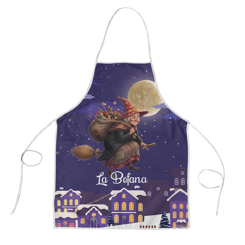 Italy Christmas Apron La Befana Flying Over Winter Night - Wonder Print Shop