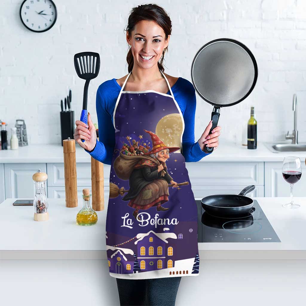 Italy Christmas Apron La Befana Flying Over Winter Night - Wonder Print Shop