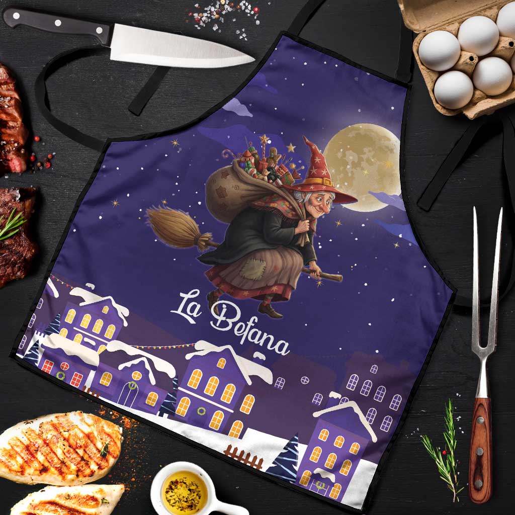 Italy Christmas Apron La Befana Flying Over Winter Night - Wonder Print Shop