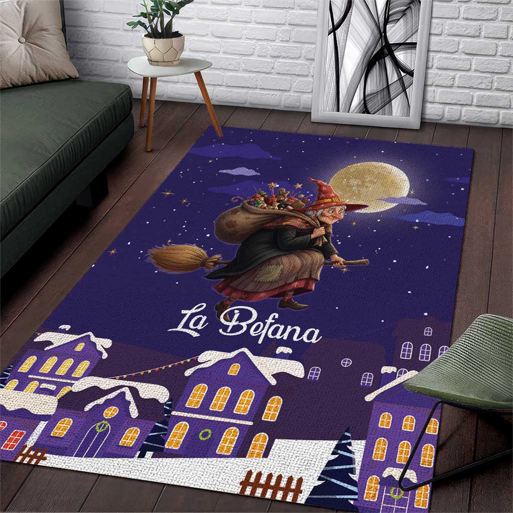 Italy Christmas Area Rug La Befana Flying Over Winter Night - Wonder Print Shop