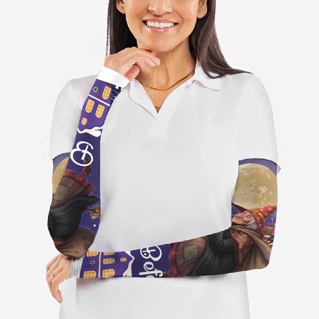 Italy Christmas Arm Sleeves La Befana Flying Over Winter Night - Wonder Print Shop