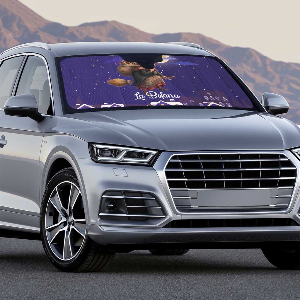 Italy Christmas Auto Sun Shade La Befana Flying Over Winter Night - Wonder Print Shop