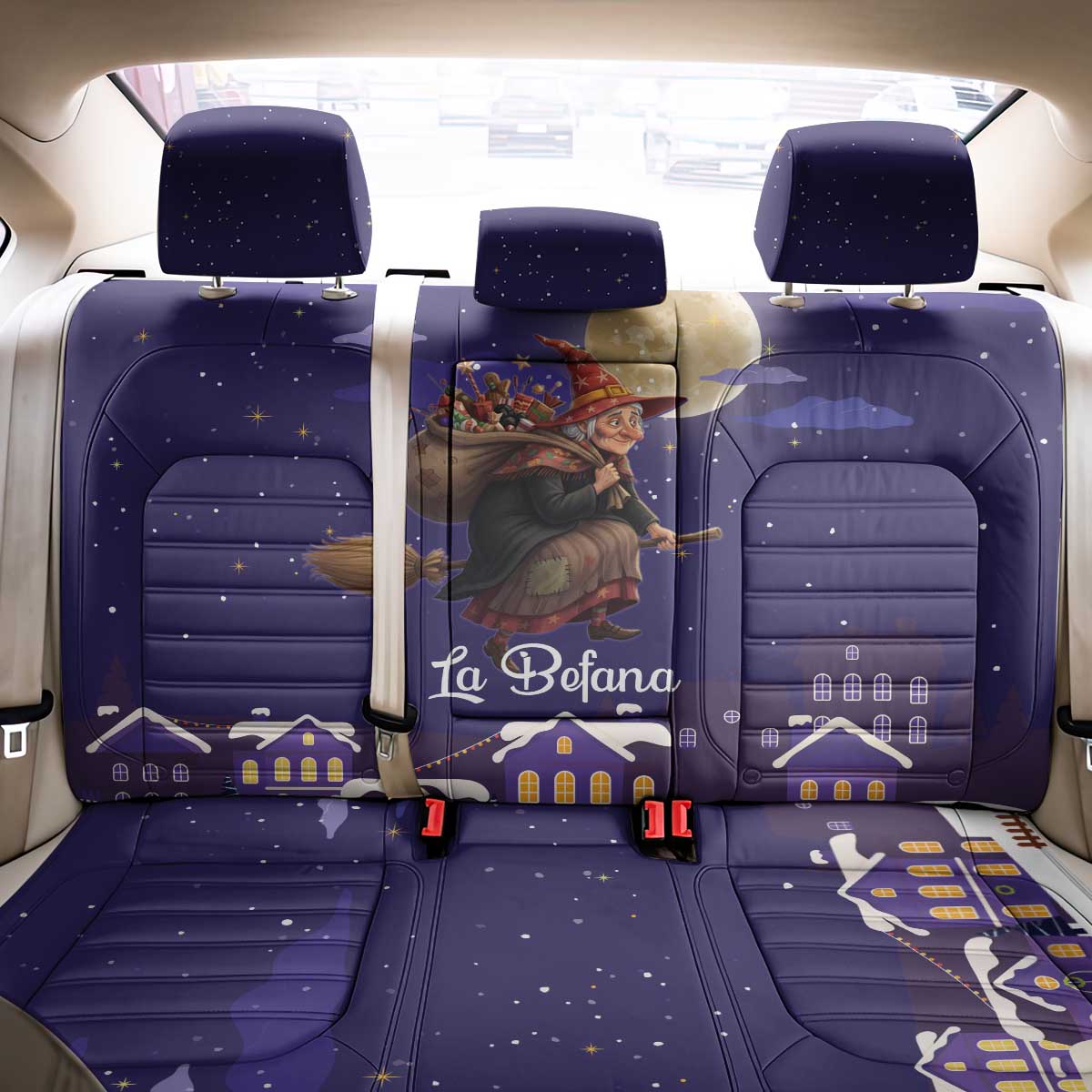 Italy Christmas Back Car Seat Cover La Befana Flying Over Winter Night - Wonder Print Shop
