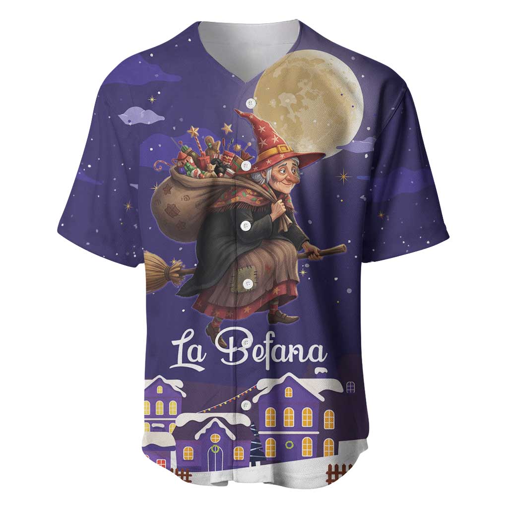 Italy Christmas Baseball Jersey La Befana Flying Over Winter Night - Wonder Print Shop