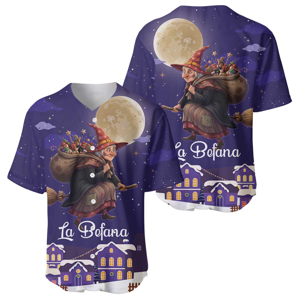 Italy Christmas Baseball Jersey La Befana Flying Over Winter Night - Wonder Print Shop