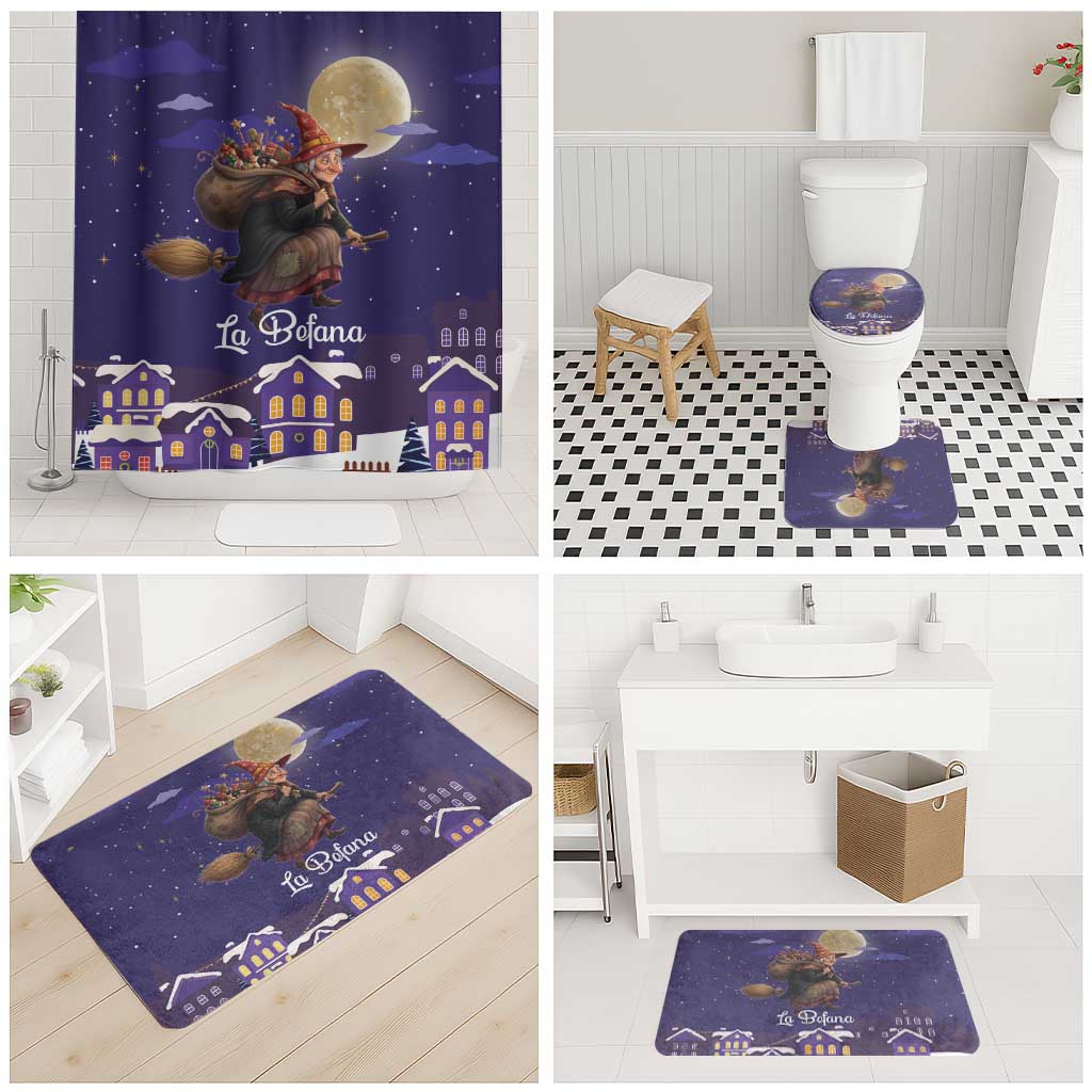 Italy Christmas Bathroom Set La Befana Flying Over Winter Night - Wonder Print Shop