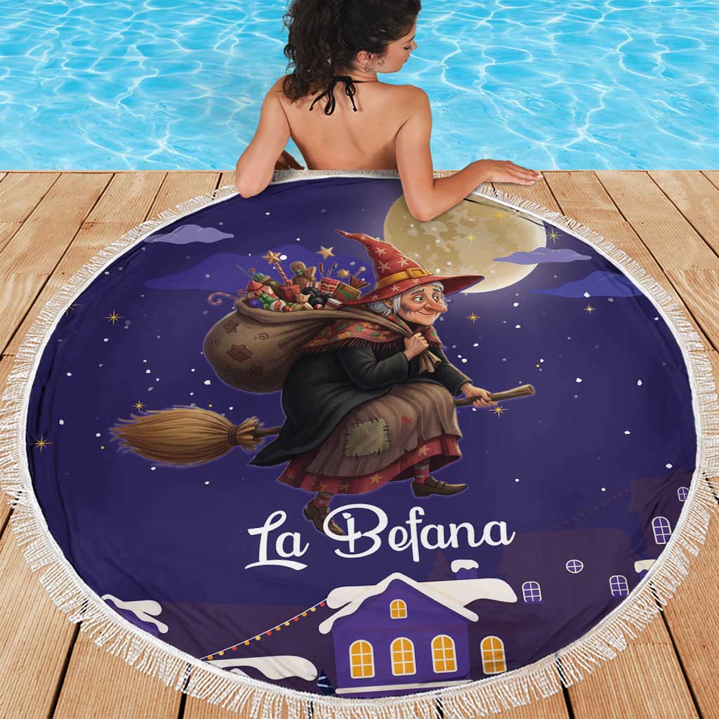 Italy Christmas Beach Blanket La Befana Flying Over Winter Night - Wonder Print Shop