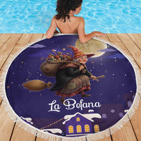 Italy Christmas Beach Blanket La Befana Flying Over Winter Night - Wonder Print Shop