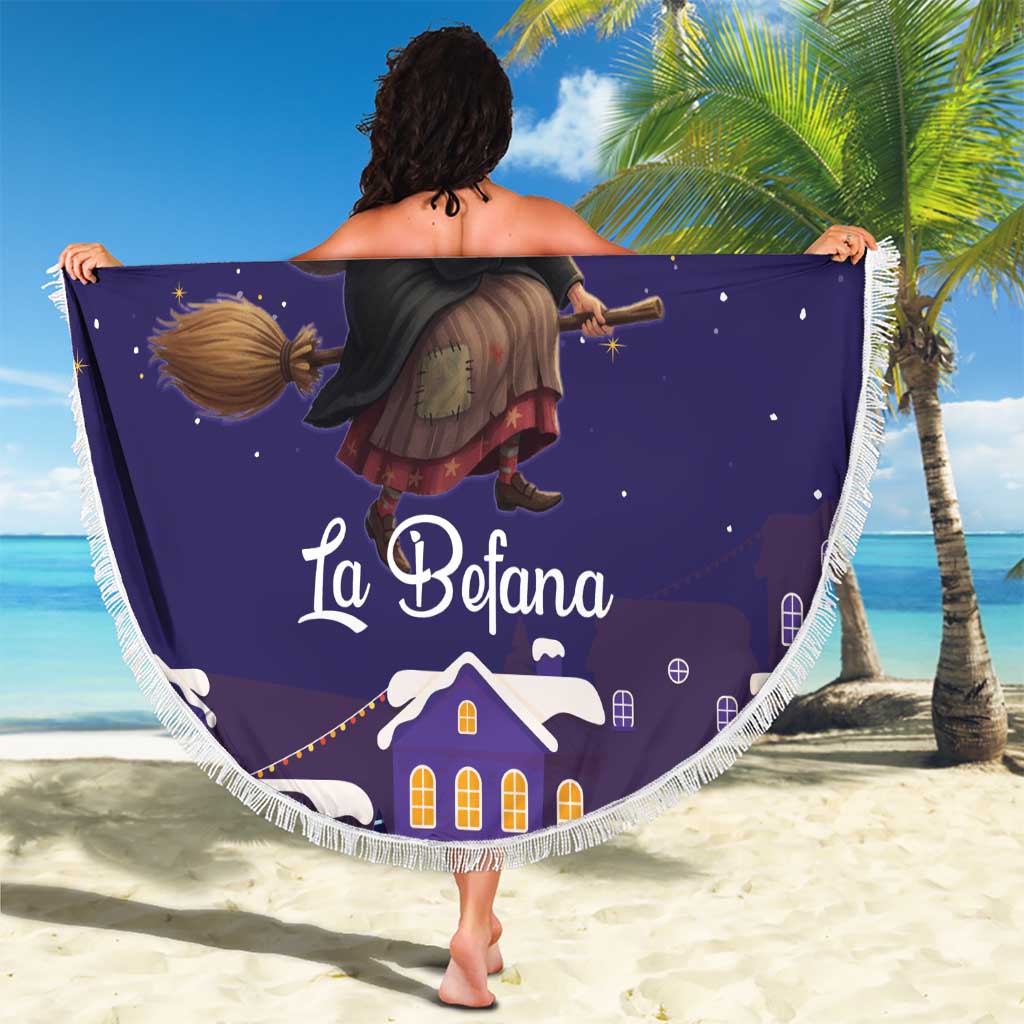 Italy Christmas Beach Blanket La Befana Flying Over Winter Night - Wonder Print Shop