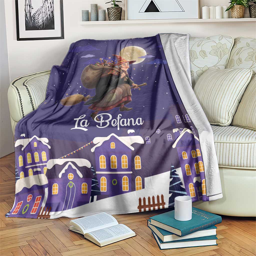 Italy Christmas Blanket La Befana Flying Over Winter Night - Wonder Print Shop