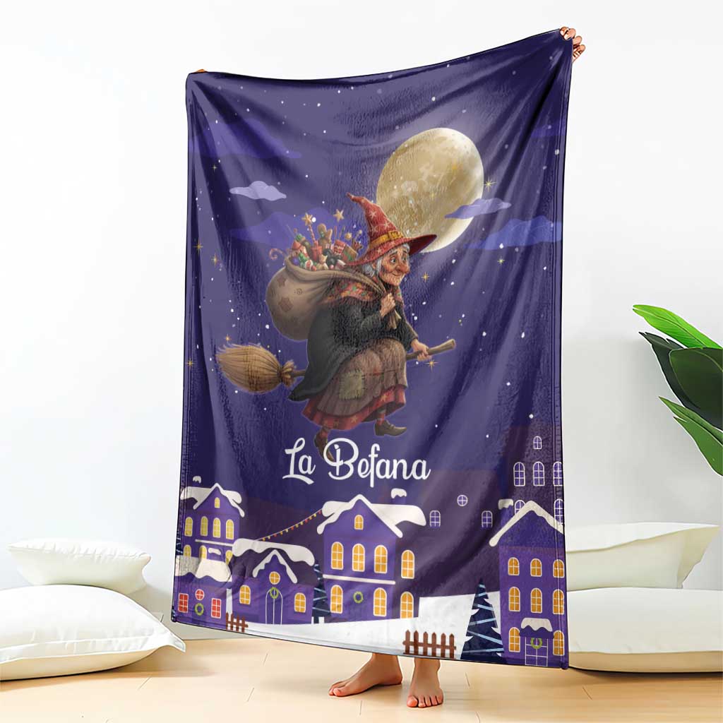 Italy Christmas Blanket La Befana Flying Over Winter Night - Wonder Print Shop