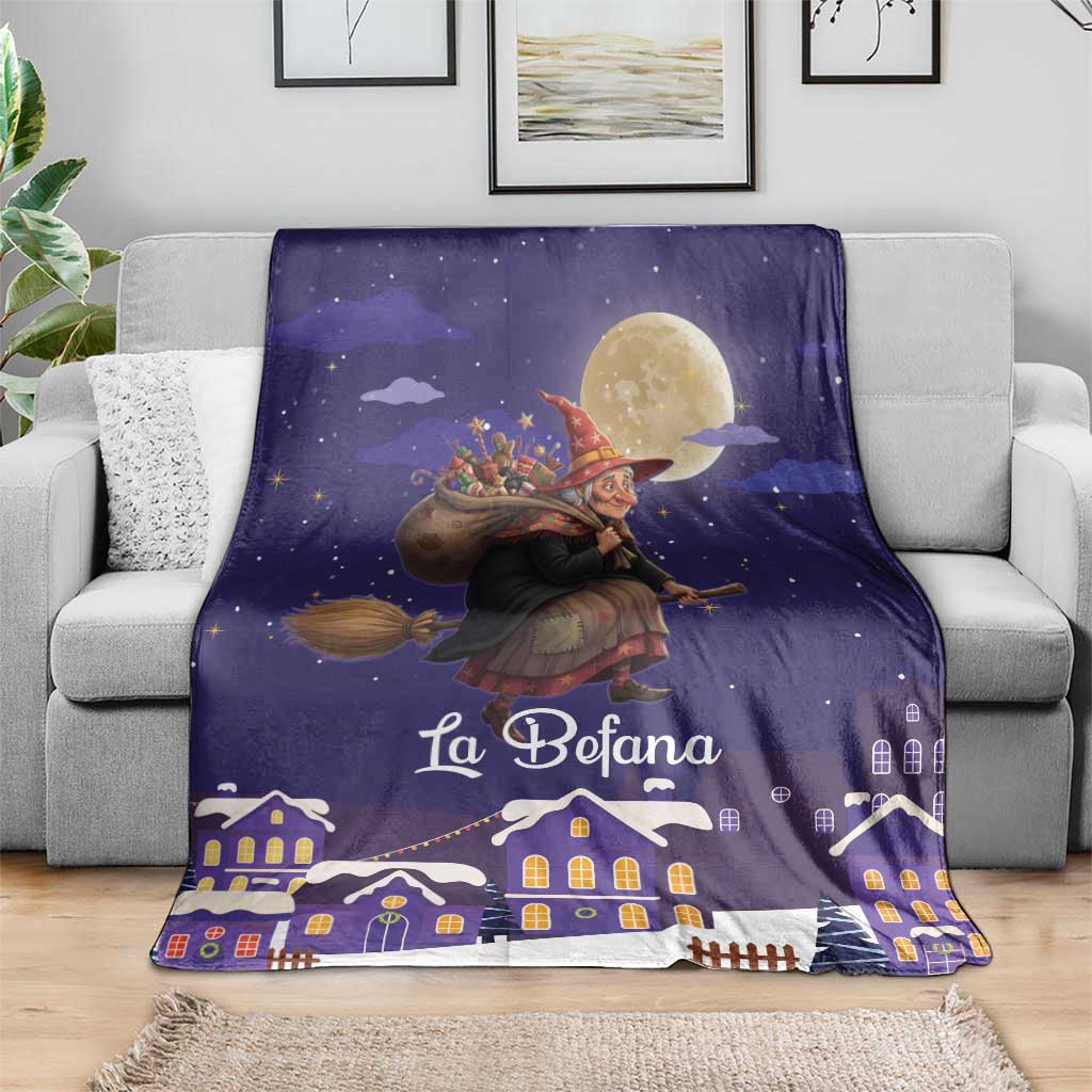 Italy Christmas Blanket La Befana Flying Over Winter Night - Wonder Print Shop
