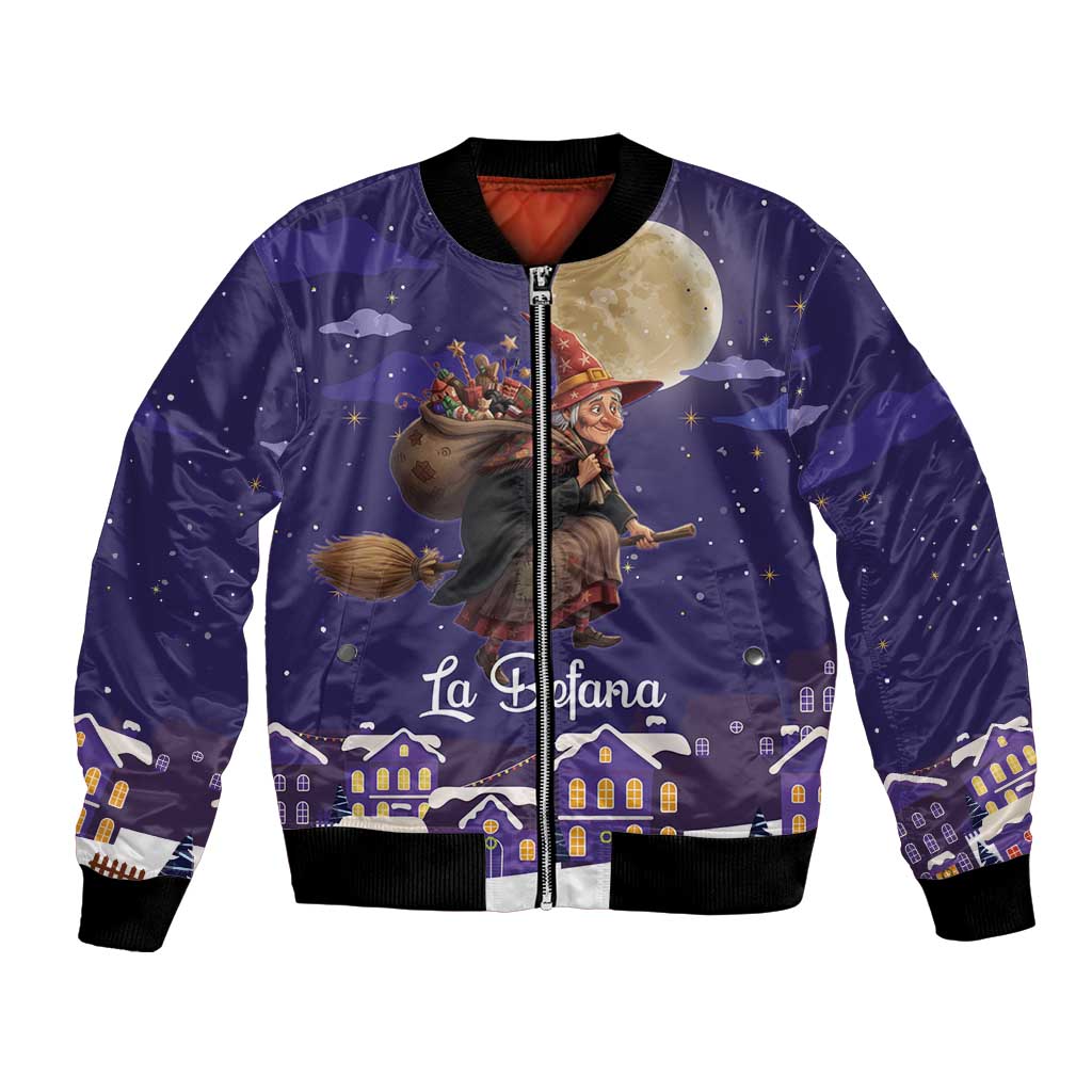 Italy Christmas Bomber Jacket La Befana Flying Over Winter Night - Wonder Print Shop