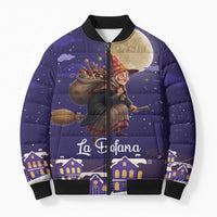Italy Christmas Bomber Puffer Jacket La Befana Flying Over Winter Night - Wonder Print Shop