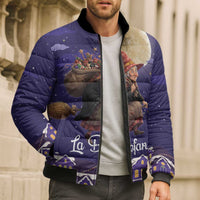 Italy Christmas Bomber Puffer Jacket La Befana Flying Over Winter Night - Wonder Print Shop