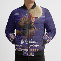 Italy Christmas Bomber Puffer Jacket La Befana Flying Over Winter Night - Wonder Print Shop