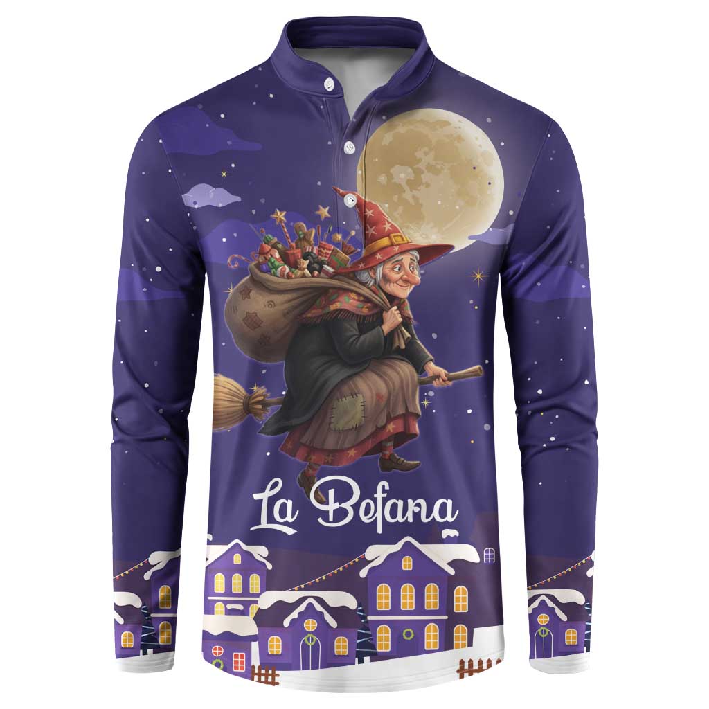 Italy Christmas Button Sweatshirt La Befana Flying Over Winter Night - Wonder Print Shop