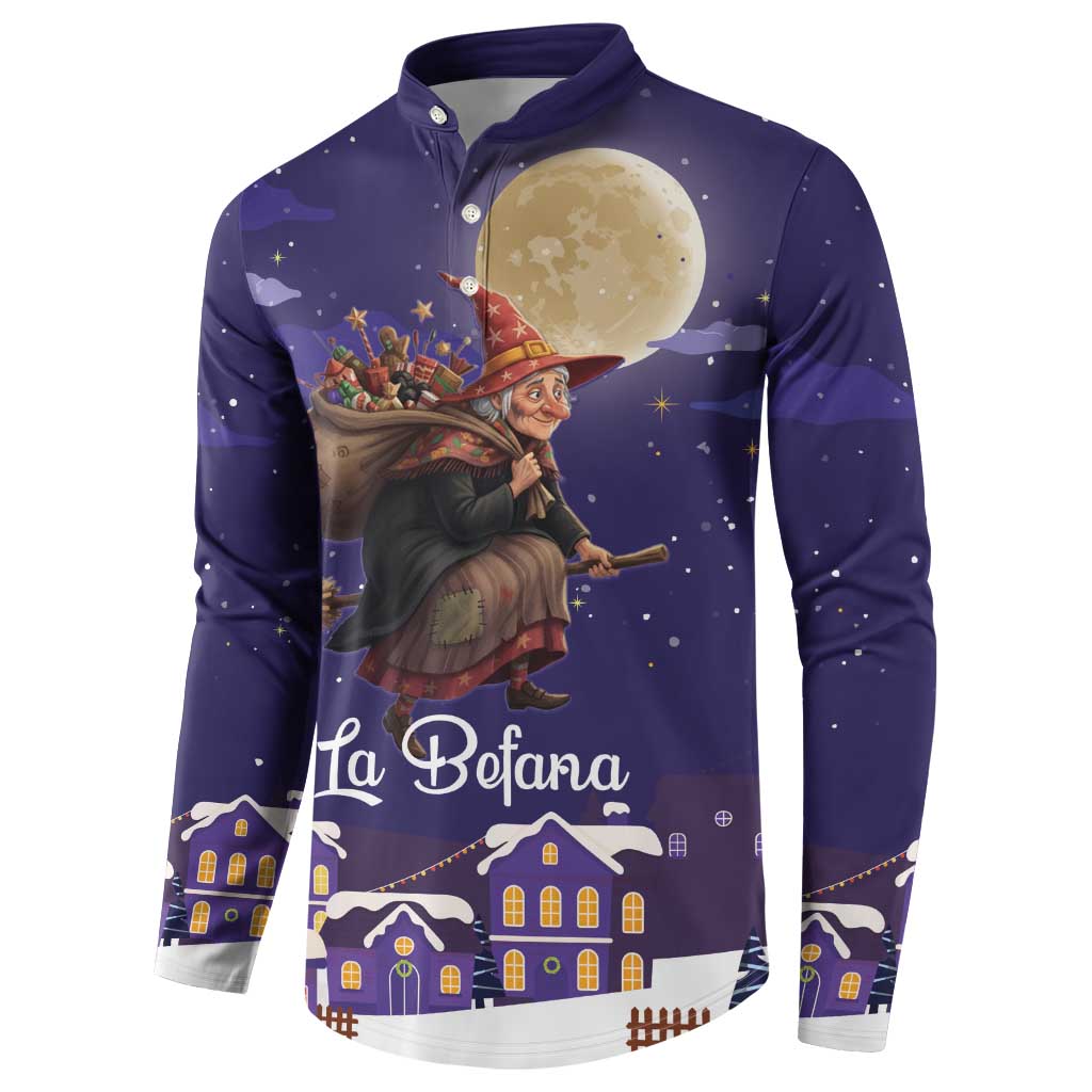 Italy Christmas Button Sweatshirt La Befana Flying Over Winter Night - Wonder Print Shop