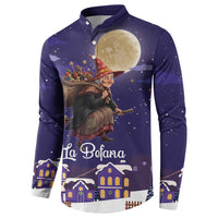 Italy Christmas Button Sweatshirt La Befana Flying Over Winter Night - Wonder Print Shop