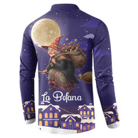 Italy Christmas Button Sweatshirt La Befana Flying Over Winter Night - Wonder Print Shop