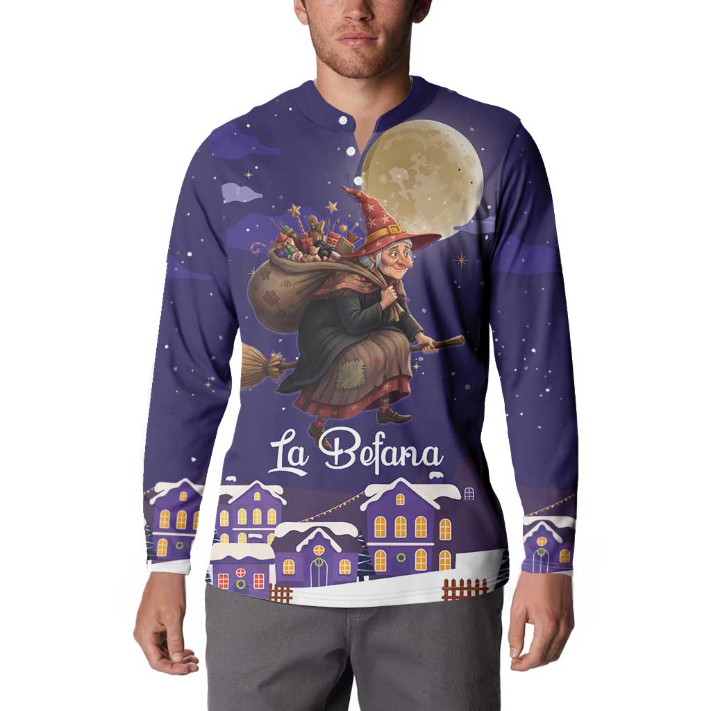 Italy Christmas Button Sweatshirt La Befana Flying Over Winter Night - Wonder Print Shop
